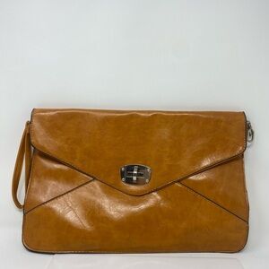 Large Elegant Tan Leather Envelop Design Clutch